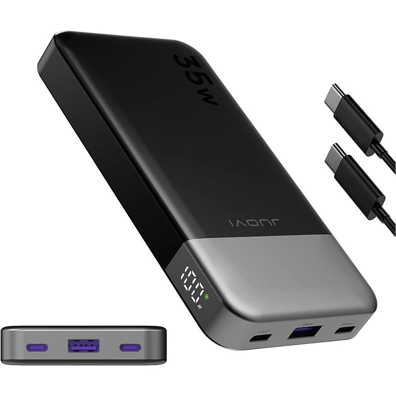 JUOVI Power Bank 10000mAh 35W External Battery Quick Charge Portable Charger PD 3.0 and QC 4.0 USB C Portable Battery for iPhone 17 16 15 14 13 Series Galaxy Tablets Etc