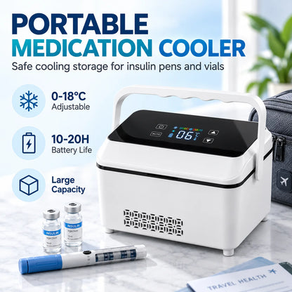 ZNLYRION Portable Medication Cooler 0-18°C Adjustable Insulin Refrigerator 13600mAh Battery Travel Insulin Fridge for Insulin Pens Vials Cartridges Home Car Power Bank Use
