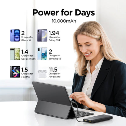 PISEN 10000mAh Fast Charging Power Bank PD 20W SCP 22.5W Lightweight Charger USB C External Battery for iPhone Xiaomi Huawei