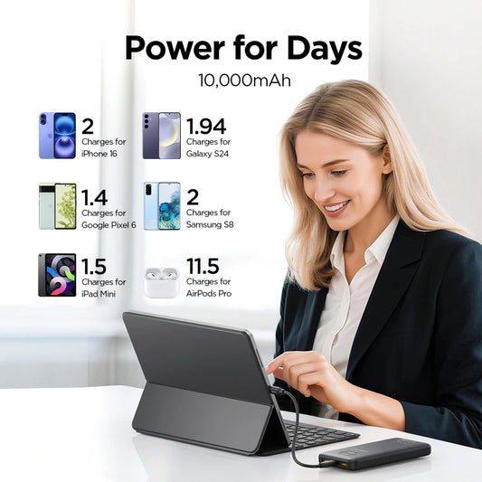 PISEN 10000mAh Fast Charging Power Bank PD 20W SCP 22.5W Lightweight Charger USB C External Battery for iPhone Xiaomi Huawei