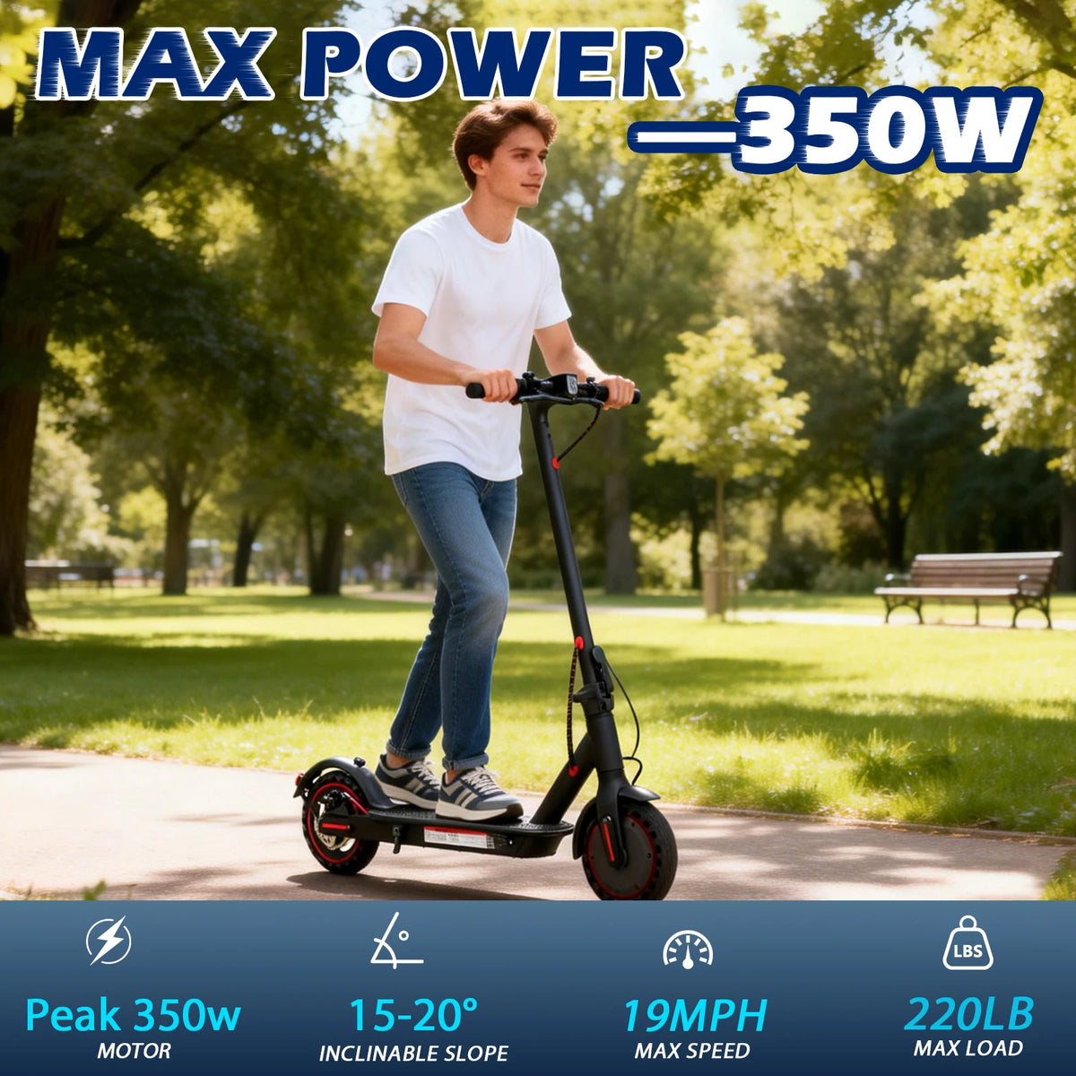 Adult Foldable Electric Scooter 350W Motor 36V 7.8Ah Battery 17Mile Range APP Control US Stock Commuting E-Scooter