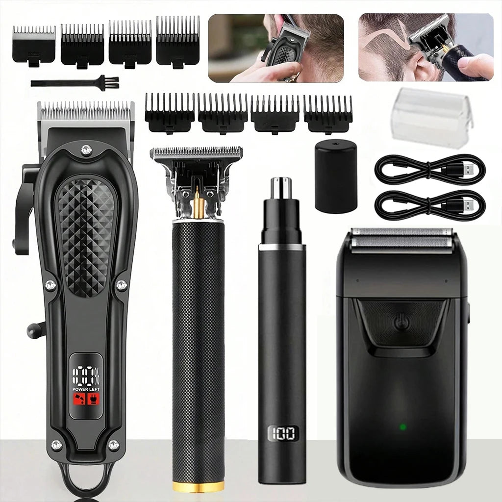 4-in-1 Electric Hair Clipper Set for Men Rechargeable Cordless Hair Trimmer Grooming Kit for men Beard Cutting Machine Nose Hair trimmer Electric Shaver Birthday Christmas Gift For Family