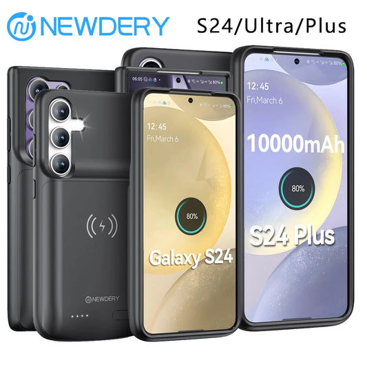 NEWDERY Battery Case For Samsung Galaxy S24 Ultra S24+ S24 Plus Qi Wireless Charging Charger Case 18W Fast Recharging Power Bank Cover