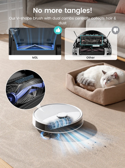 Lefant M3L Robot Vacuum Cleaner and Mop, 10000Pa Suction, 90-Day Self-Emptying, Auto Mop Washing, Obstacle Avoidance, All-in-One for Pet Hair Carpet, 5G WiFi Alexa/APP/iWatch Control, 220 Min Battery, Double Rotary Cloth