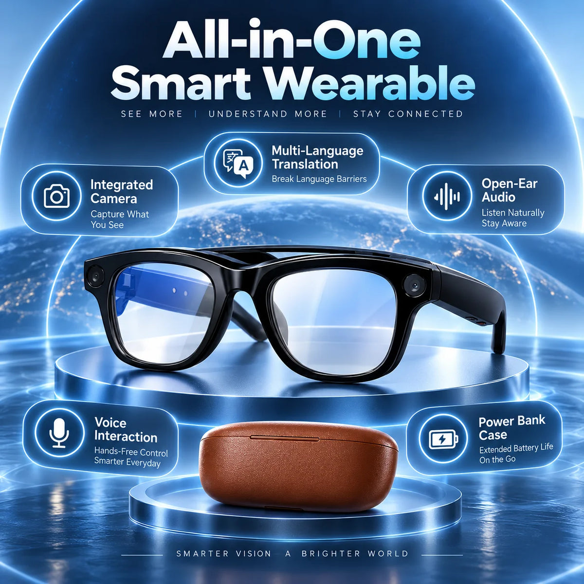 2026 Smart AI Glasses 1080P HD Camera M02 Ultra ChatGPT 3600mAh Charging Case Power Bank 32GB Translation Music Video Sunglasses