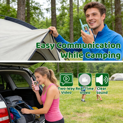 Video Walkie Talkie Gift Set 2 Pack HD Video Call Rechargeable Photo Voice Share Long Range No WiFi with Star Charms for Kids Birthday Outdoor Gift