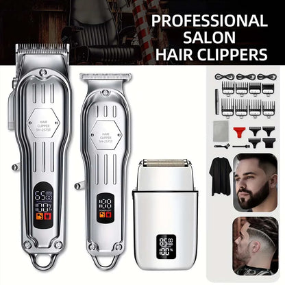 Professional Hair Clipper & Trimmer Set for Men – 3-in-1 /2-in-1/1pc Electric Beard Shaver, Haircut Machine with LCD Display, USB Rechargeable, Multiple Guide Combs, Barber Kit for Home & Salon Use
