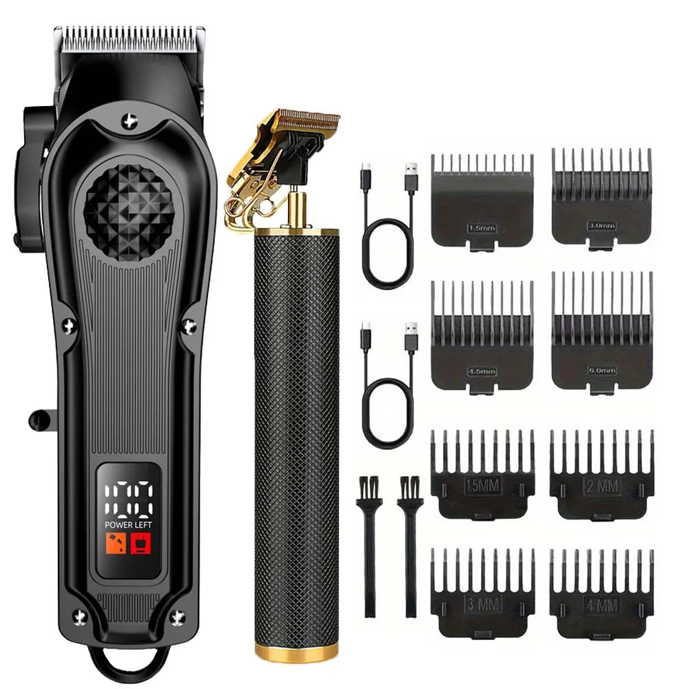 4 in 1 Men's Hair Clipper Set, Cordless Electric Trimmer, Foil Shaver & Nose Trimmer Kit,Beard Cutter, USB Rechargeable Grooming Kit with LED Display, Multiple Guide comb