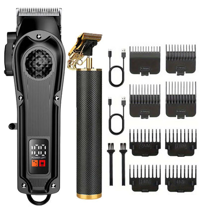 4 in 1 Men's Hair Clipper Set, Cordless Electric Trimmer, Foil Shaver & Nose Trimmer Kit,Beard Cutter, USB Rechargeable Grooming Kit with LED Display, Multiple Guide comb