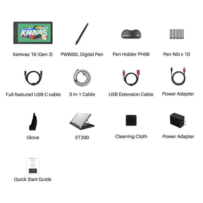 HUION Kamvas 16 (Gen 3) Drawing Tablet with Screen 15.8 Inch Canvas Glass Graphic Drawing Monitor 99%sRGB 16384 PenTech 4.0