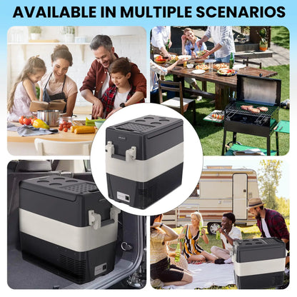 12 Volt Car Refrigerator, 52QT(50L) Electric Cooler, Portable Refrigerator 12V/24V DC 110-240V AC, Car Fridge 0℉~50℉, Portable Freezer with Basket for RV Boat Camping Outdoor Travel