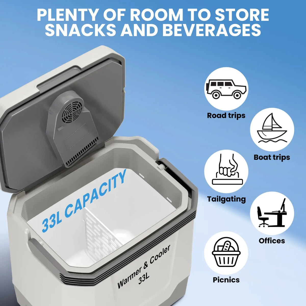 Portable 35QT Plug In Electric Cooler Warmer, 12V/110V Car Travel Cooler With Locking Handle For Camping Beach Picnic Food Home