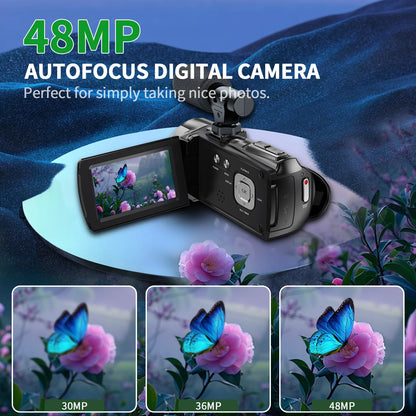 48mp 4k High-Definition Handheld Dv Camera - Professional Vlog Recording Equipment - 18x Digital Zoom + 3-Inch 270° Flip Screen - With Noise Reduction Microphone - Intelligent Anti-Shake Function - Comes With 32g Sd Card