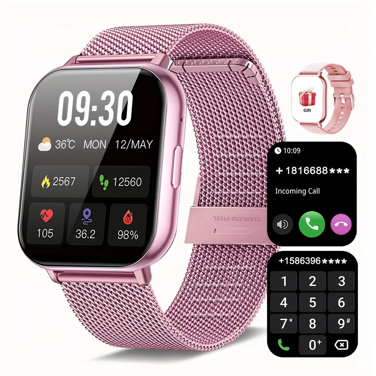 Sports Smart Watch, 1.83inch Full Touch Screen Display with Message, Answer Make Call Smartwatch, Sleep Monitoring, Sports Pedometer, Information Alerts, for iPhone Android Phones, Smartbands Fitness Watch for Women Men Frien