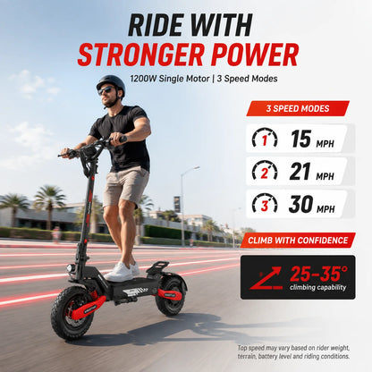 EOEOTWO GT06 Electric Scooter for Adults, 1200W Motor, Up to 30 MPH, 20/40 Miles Long Range, 11" Off-Road Tubeless Tires, Dual Suspension, Dual Disc Brakes, Foldable Commuter E-Scooter