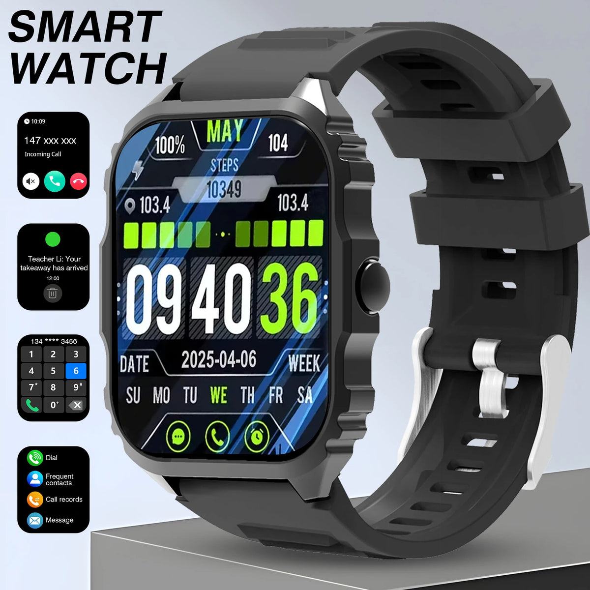 Stylish and Cool Smartwatch with Wireless Calling/dialing Function, Featuring Multiple Sports Modes, Weather Forecast, Music Control, Find Phone, Alarm Reminders, Do Not Disturb Mode, and More. The Top Choice for Birthday Gif