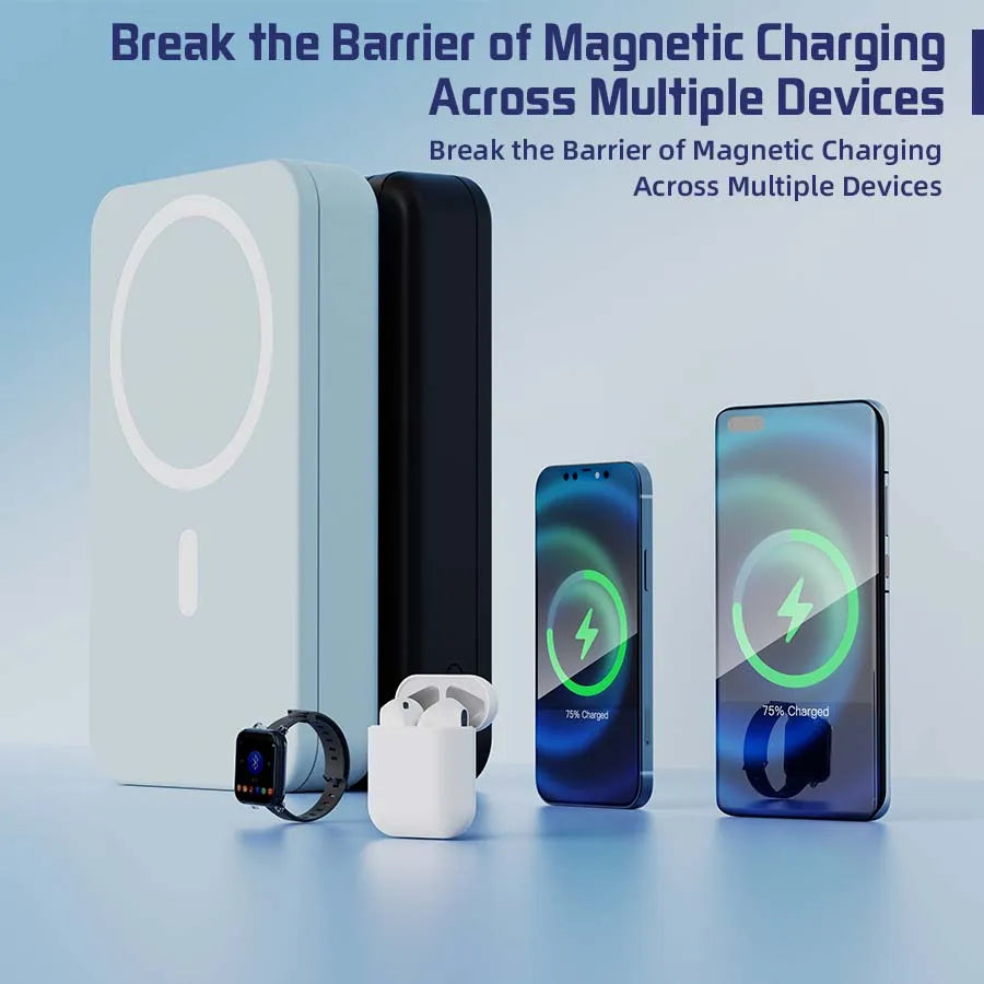 10000mAh Portable Magnetic Wireless Power Bank, 22.5W Fast Charging for All Smartphones, Mobile Power Supply With Back Clip & Foldable Desktop Stand