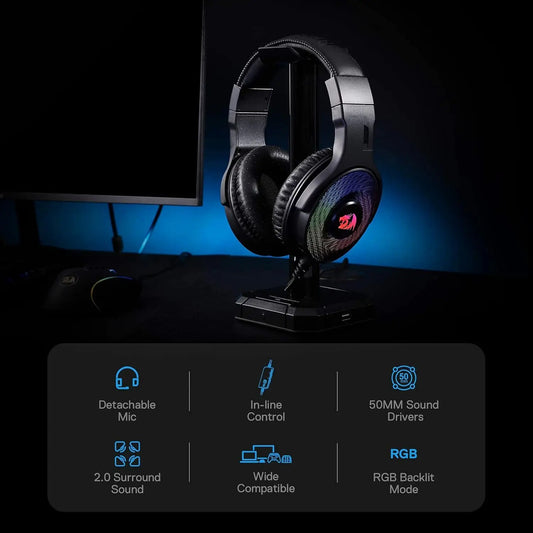 Redragon H350 RGB Wired Dynamic RGB Backlight Dynamic RGB Backlight Gaming Headset 50MM Drivers Over-Ear Headphones