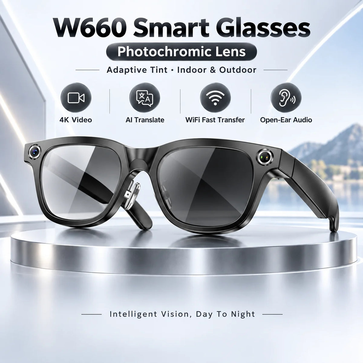 NEW AI Smart Glasses with 4K Camera 20MP Video Recording WiFi6 Voice Translation Open Ear Audio Bluetooth Smart Eyewear
