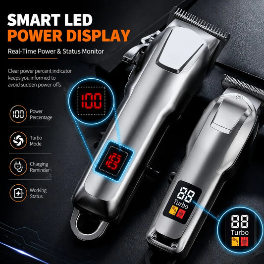 Professional Cordless Hair Clipper Set with LCD Display, USB Rechargeable Hair Trimmer Kit Grooming Kit for Home and Salon Use
