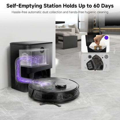 Refurbished MONSGA By Erabros MS1 MAX Robot Vacuum and Mop Combo, 6000Pa Strong Suction, 3.5L Self-Emptying Station, LDS Navigation Smart Mapping, 180 Mins Runtime, App/Voice/Remote Control, for Pet Hair Hard Floors Carpets (