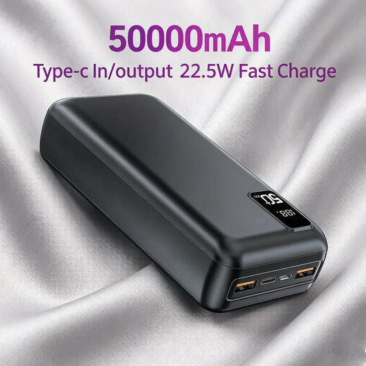 Hganus 50000mAh Powerbank 22.5W Fast Charge Protable Powerbank External Battery High Capacity For IPh Xiaomi Samsung Outdoor Use