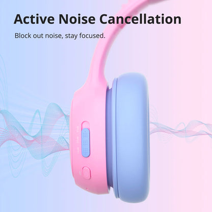 Tronsmart KH03 Active Noise Cancelling Kids Headphones, Foldable Bluetooth Headset with HD Mic for Class Clarity, Soft Protein Earpads, 7-Color LED, Safe Volume Limit, 70H Battery for Travel/Study