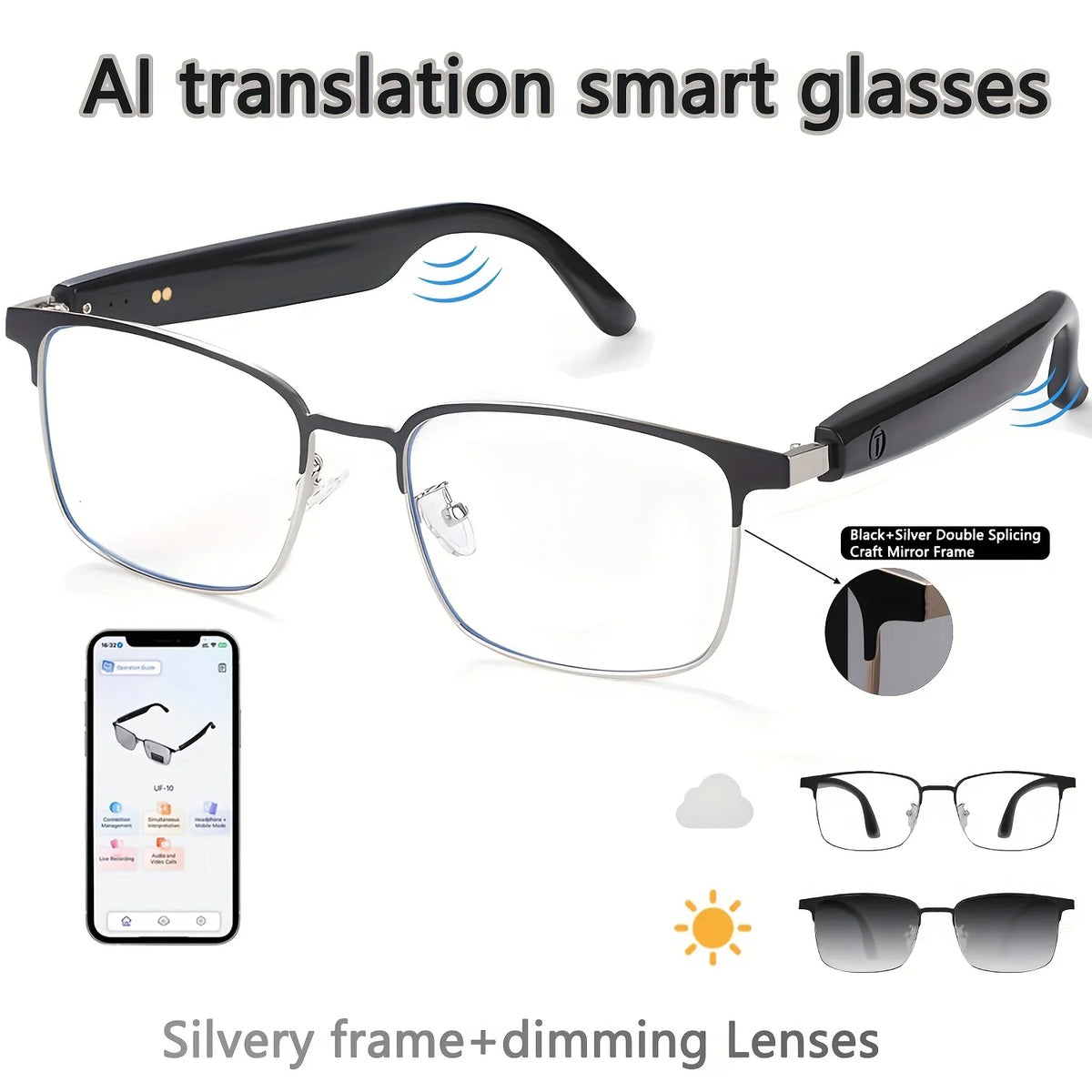 These AI-Powered Smart Glasses Are Unisex, Featuring Photochromic Lenses, High-Definition Voice Calls, and Hi-Fi Sound Quality. They Support Music Playback and Hands-Free Calling, Making Them Ideal for Outdoor Activities and