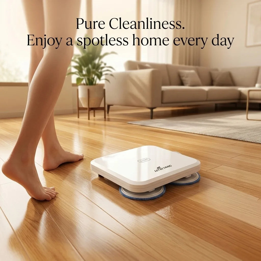 Robot Mop Cleaner, Automatic Dual Turntable Smart Mopping Machine for Hard Floors, Wet and Dry Use, Slim 6cm Low Profile for Under Furniture, Intelligent Home Floor Sweeper, 27.5 x 24.5cm