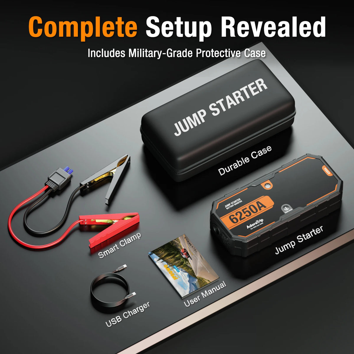 AdoreTrip Car 6250A Portable 12V Jump Starter Power Bank Auto Battery Booster Starter Device For Pickups SUV OffRoad 4x4 Boats