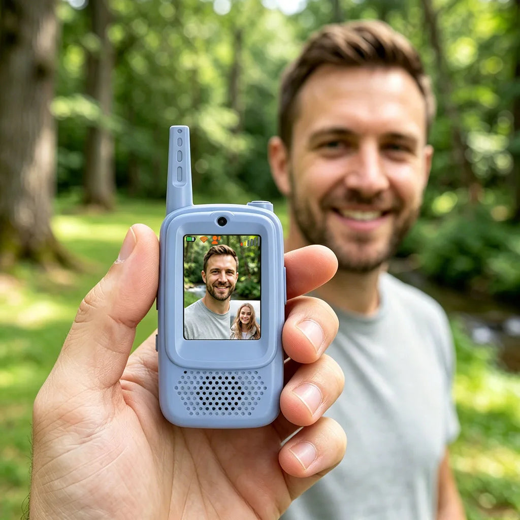 FUNNY PANDA Video Walkie Talkie with 4 Funny Voice Effects, No WiFi Needed, Long Range 600FT Outdoor, HD Camera, USB C Charging, 650mAh Battery, Auto Pair, Channel Lock - Perfect Gift for Explorers