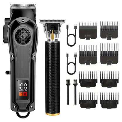 Professional Hair Clippers with LED Display, Cordless Rechargeable Trimmer & T-Blade Shaver for Men, Balding Grooming Kit
