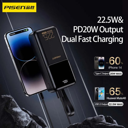 PISEN 22.5W Power Bank 30000mAh Large Capacity QC PD 3.0 Fast Charging PowerBank 20W Portable External Battery For iPhone Samsung Xiaomi Huawei Headphones