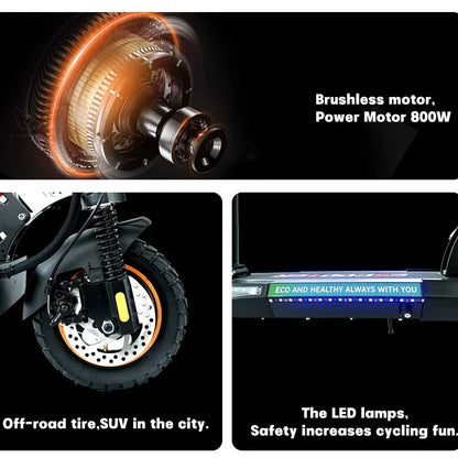 Factory Direct Seated Electric Scooter 800W 48V 13Ah Battery 35-40KM Range 150KG Load Foldable Electronic for Adults Travel