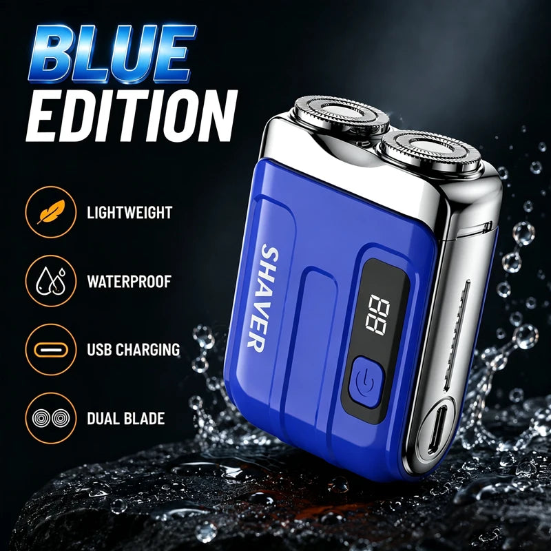 Mini Electric Shaver for Men Portable Rechargeable Beard Shaver USB-C Waterproof Dual Blade Razor with LED Display Travel