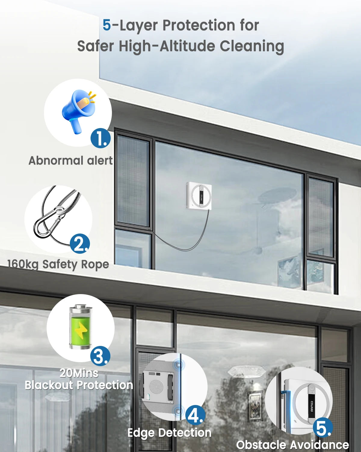 COTIAR W10 9000Pa Robot Window Vacuum Cleaner 5 Cleaning Paths Working Winbot Electric Smart Home App&Remote Control