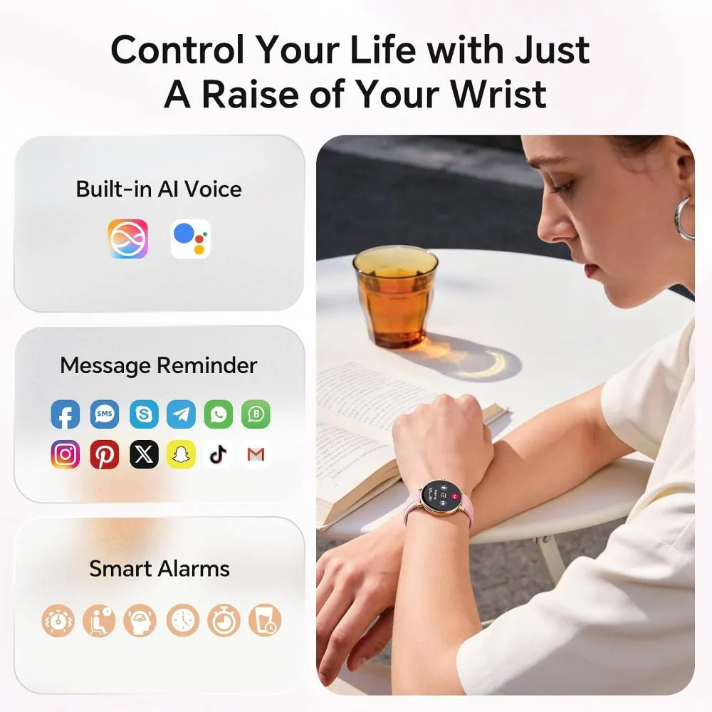 Women's 40mm Smart Watch: Activity Tracker, 101+ Sports Modes, Multi-Function Monitor, 2 Bands, IP68, Pink