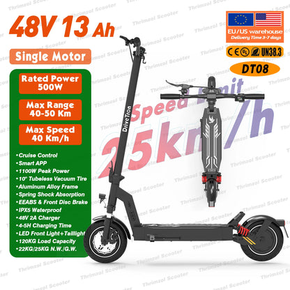 500W 48V Electric Scooter for Adults 40km/h Off Road E-Scooter 10 Inch Wide Tire 150kg Max Load Foldable Long Range Scooter