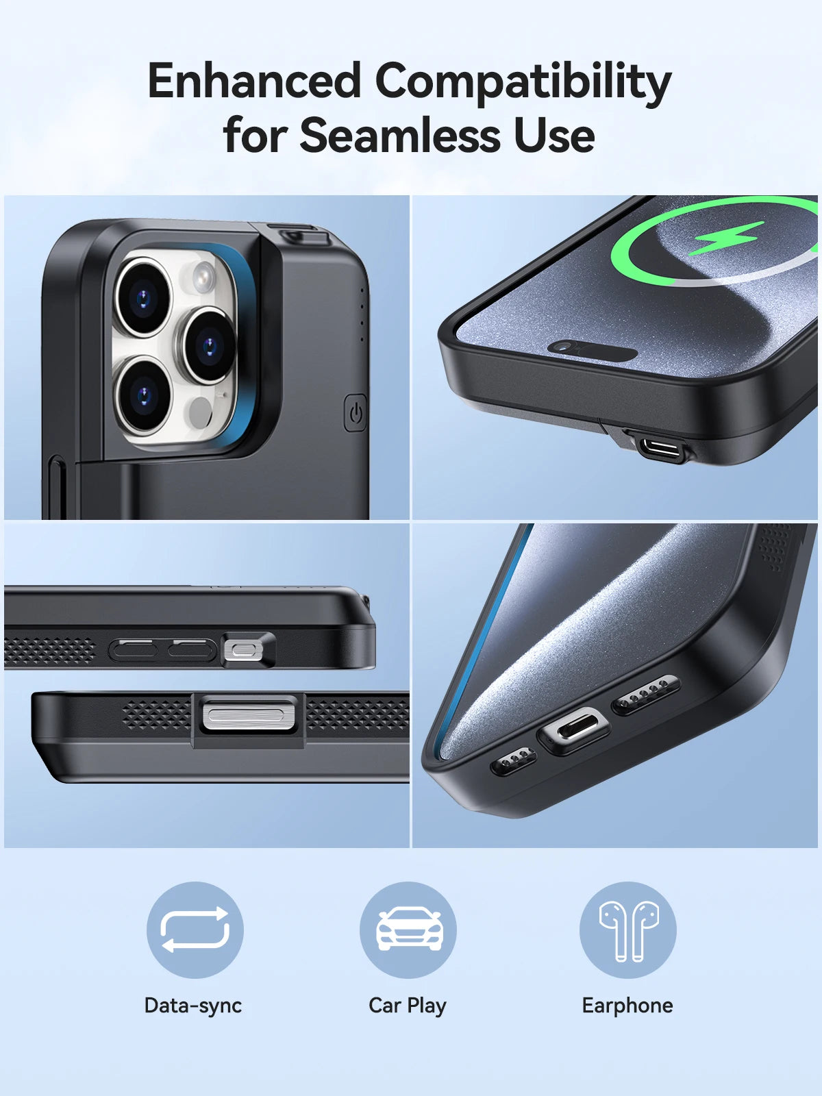NEWDERY Battery Case for iPhone 16 Pro Max 16Pro 16 Plus 16E USB C Portable Power Bank Rechargeable Charger Cover Battery Pack