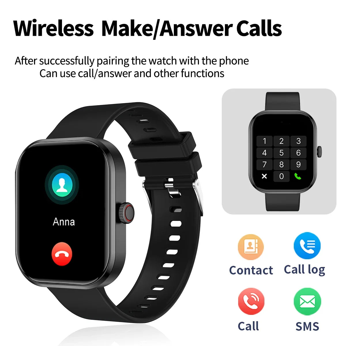 2026 Smart Watch with Wireless Calling, Weather Forecast & Sports Mode, DIY Wallpaper SMS Alerts Silicone Strap for Men Women