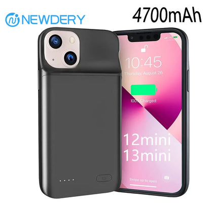 NEWDERY 4800mAh Slim Battery Charger Case for iPhone 13 12 Mini Portable Power Bank Extended Battery Pack Protective Cover