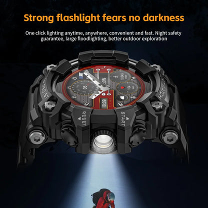 LOKMAT New ATTACK Outdoor Sport Smart Watch Wireless Calls Message Push Rugged Smartwatches Flashlight Fitness Tracker for Phone