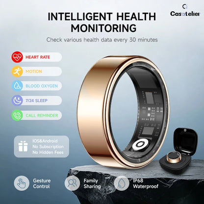 Smart Ring Stainless Steel Fitness Tracker, Bluetooth Health Ring with Heart Rate, Blood Oxygen SpO2 & Sleep Monitoring, IP68 Waterproof Smart Ring for Men Women, No Monthly Subscription, iOS Android Compatible