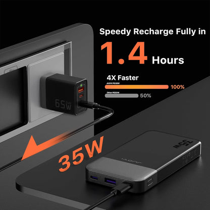 JUOVI Power Bank 10000mAh, 35W External Battery Quick Charge, Portable Charger PD 3.0 and QC 4.0, USB C Portable Battery for iPhone 17 16 15 14 13 Series, Galaxy, Tablets, Etc