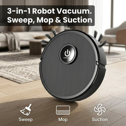 Robot Vacuum Cleaner 3-in-1 Sweeping Mopping Suction, 4.5cm Ultra-Slim Robotic Vacuum with 45dB Low Noise, Smart Obstacle Avoidance, USB Rechargeable Floor Cleaner for Hardwood Floor, Pet Hair, Home Gift
