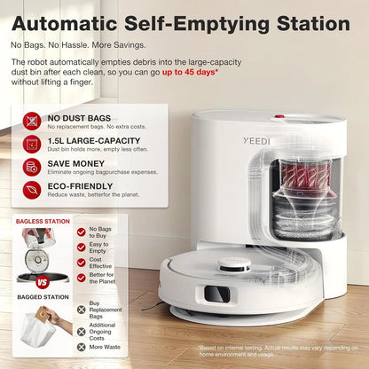 Robot Vacuum and Mop Featuring a Bagless Station
