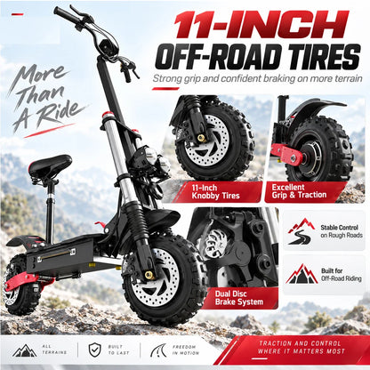 X60 72V 30AH 6000W Dual Motor Electric Scooter 85km/h 90-100km Range 11" Off-Road Tires Overseas Warehouse Shipping