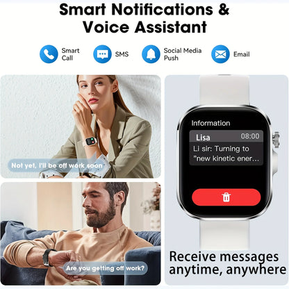 2026 New HD Full-Touch Smartwatch for Men and Women - Wireless Calling/Texting/Multiple Sports Modes/Remote Camera Control/Fitness Tracker/Outdoor LED Lighting, Compatible with Android and iPhone, USB Charging