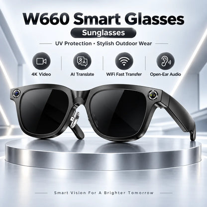 NEW AI Smart Glasses with 4K Camera 20MP Video Recording WiFi6 Voice Translation Open Ear Audio Bluetooth Smart Eyewear