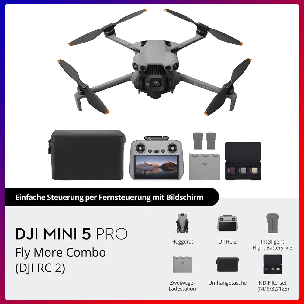 DJI Mini 5 Pro Camera Drones ActiveTrack 360° Ultra-Light Foldable with 1-Inch CMOS 4K Camera Drone Omnidirectional Obstacle Sensing 225° Gimbal 20km Transmission With Mini 5 Pro Accessories for Beginners
